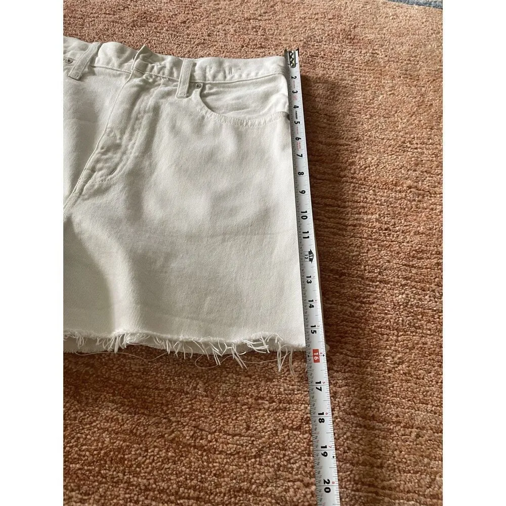 Madewell The Momjean Short White Denim Raw Hem High Rise Women’s 29 - Image 6