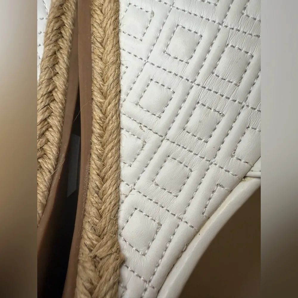 Tory Burch Marion White Quilted Leather Wedge Sandal Espadrille 9.5 - Image 9