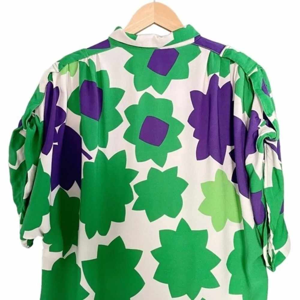 DVF Diane Von Furstenberg Green Mod Print Silk Cocoon Shirt Dress Women’s Size 8 - Image 9