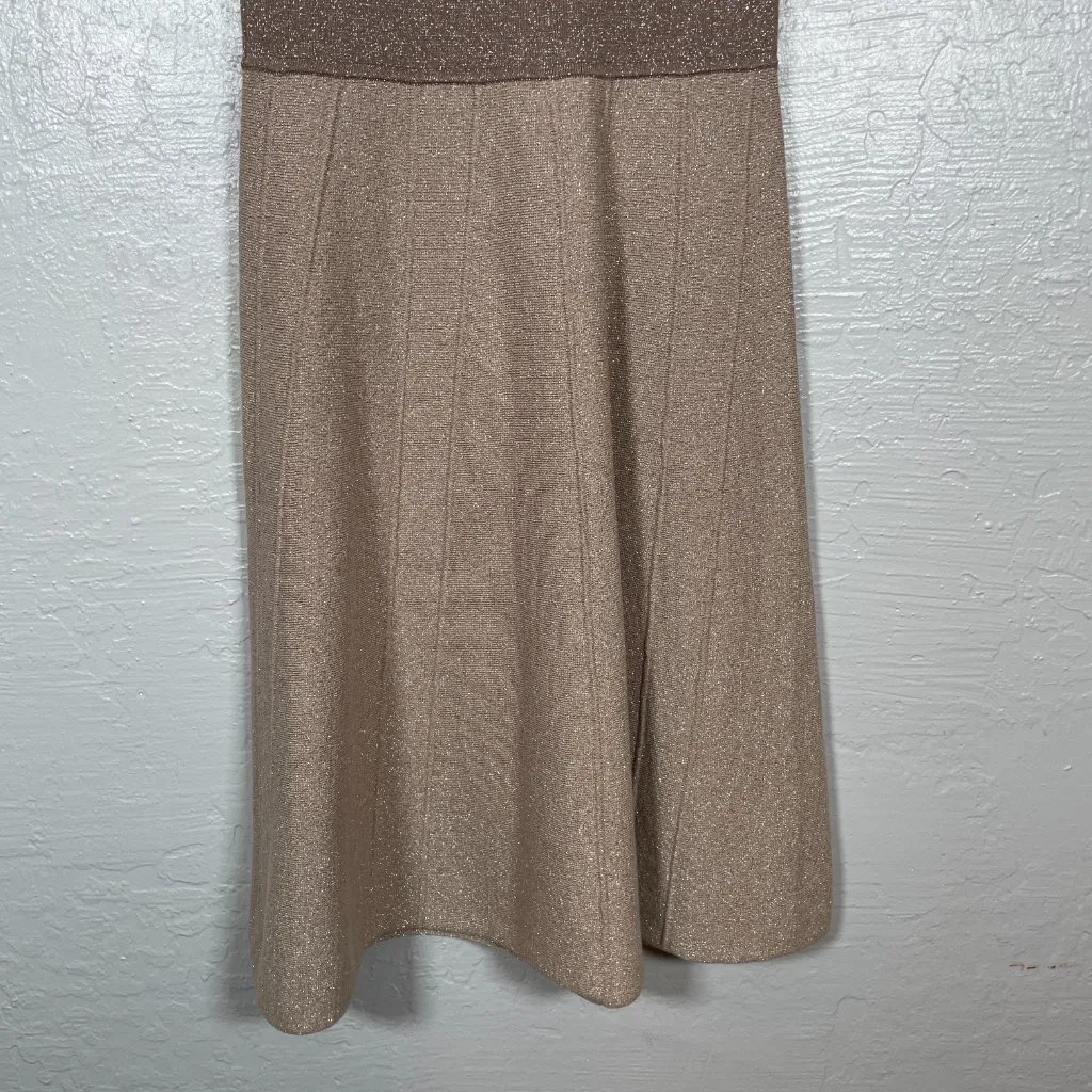 Boden Women 2R Champagne Milano Sweater Dress Fit Flare Metallic New Years Eve - Image 5