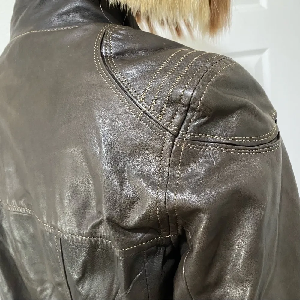 RIANI Brown 100% Lamb Leather Moto Biker’s Jacket Size 12 - Image 5