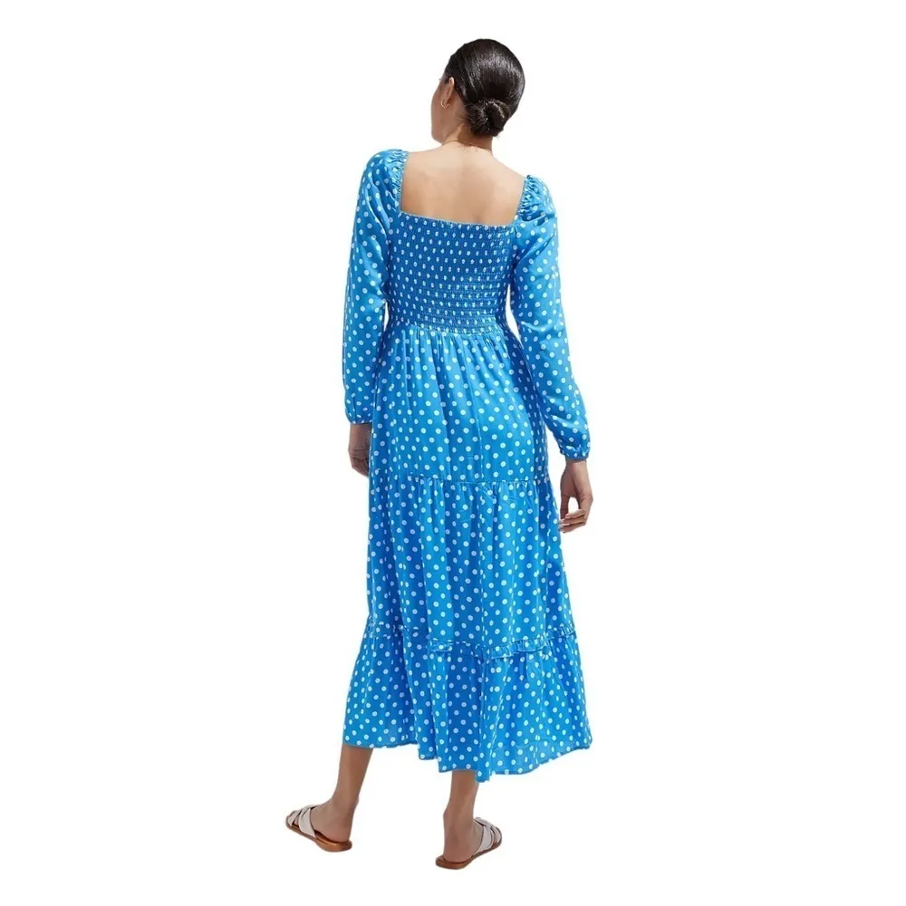 Anthropologie Dolan Blue & White Long Sleeve Polka Dot Midi Dress US XSP - Image 12