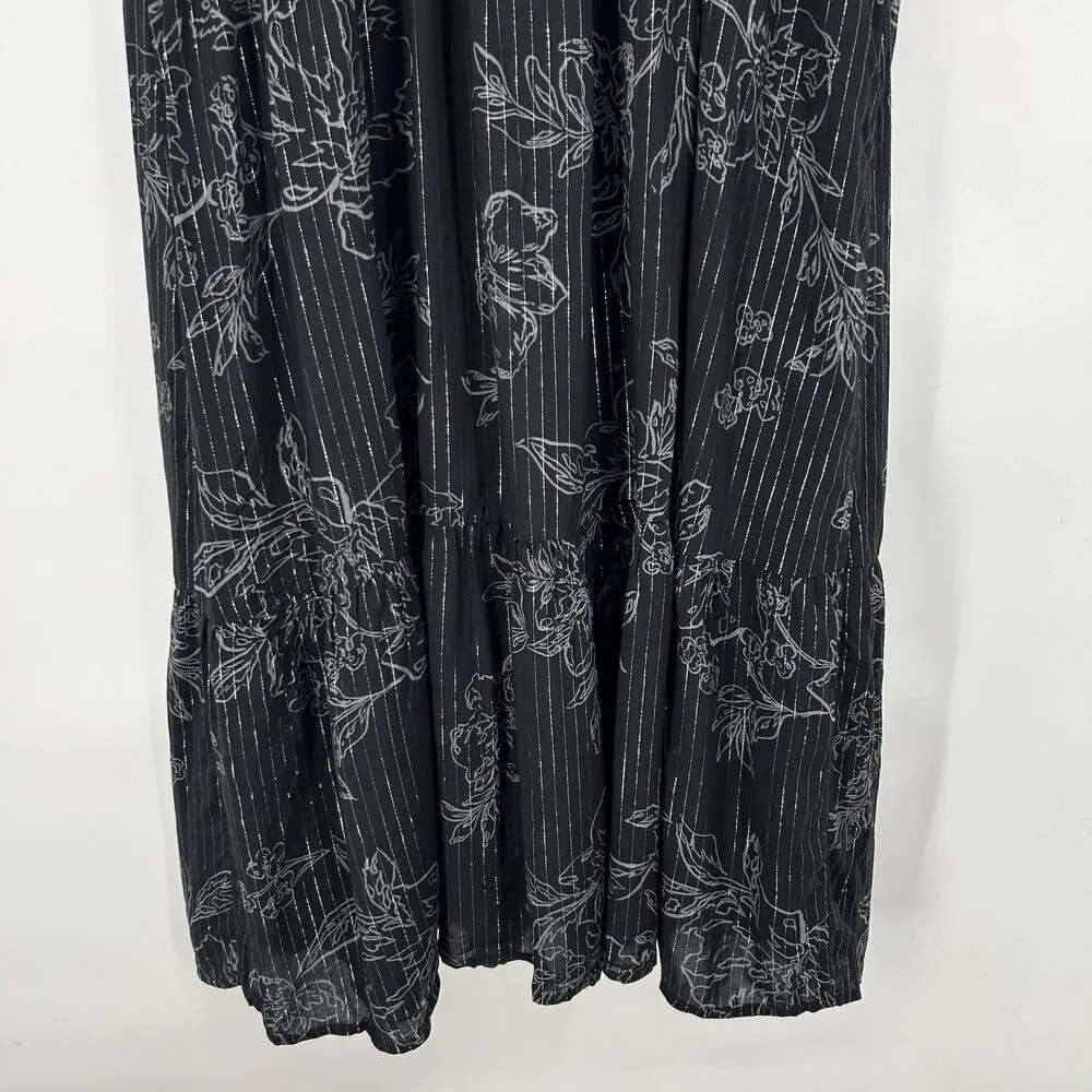 NEW Gap Black Floral Tiered Midi Dress Smocked Flutter Sleeves Metallic Size XXL - Image 8