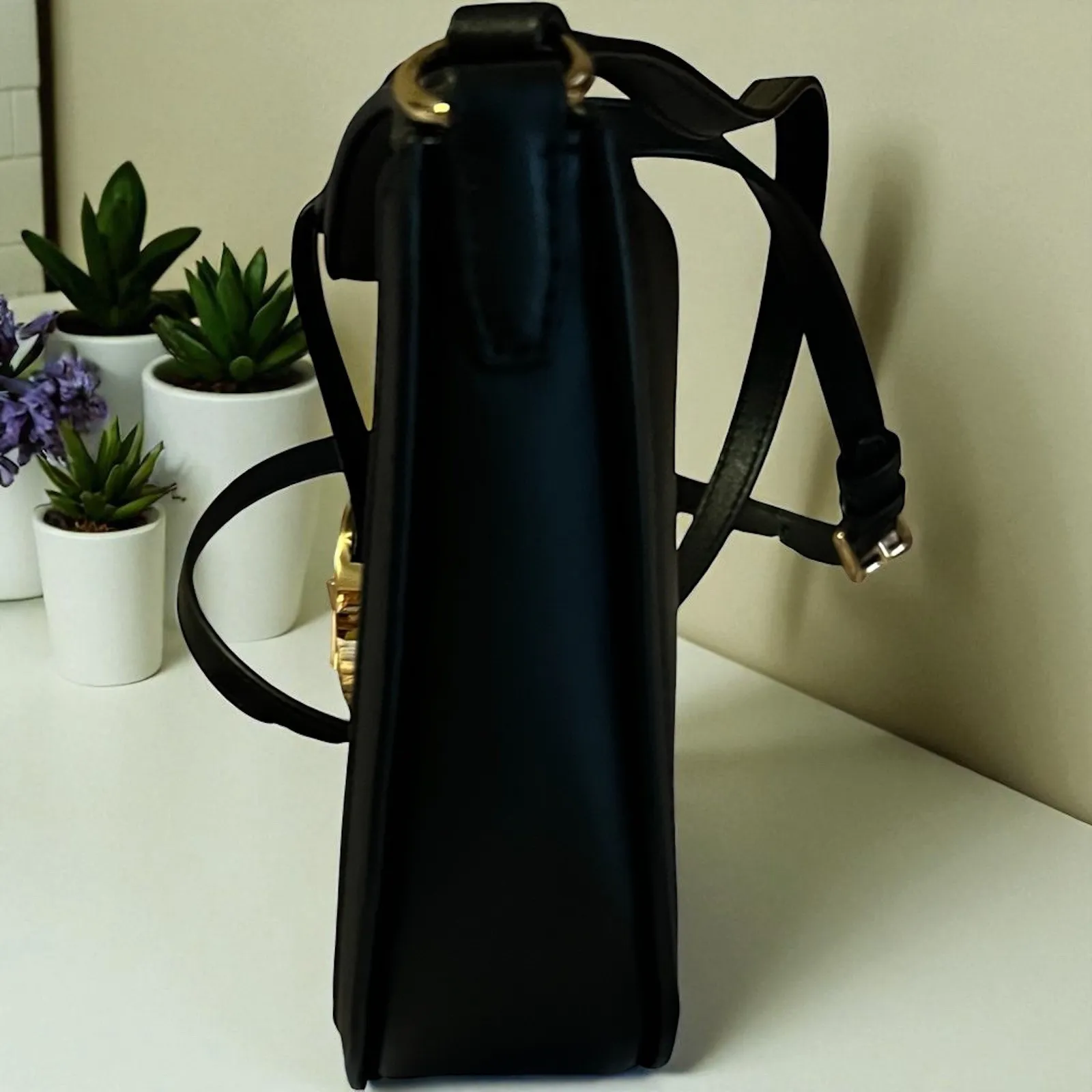 Michael Kors Gabby Small Hobo Crossbody Bag Black MK Logo Gold Hardware Purse - Image 8