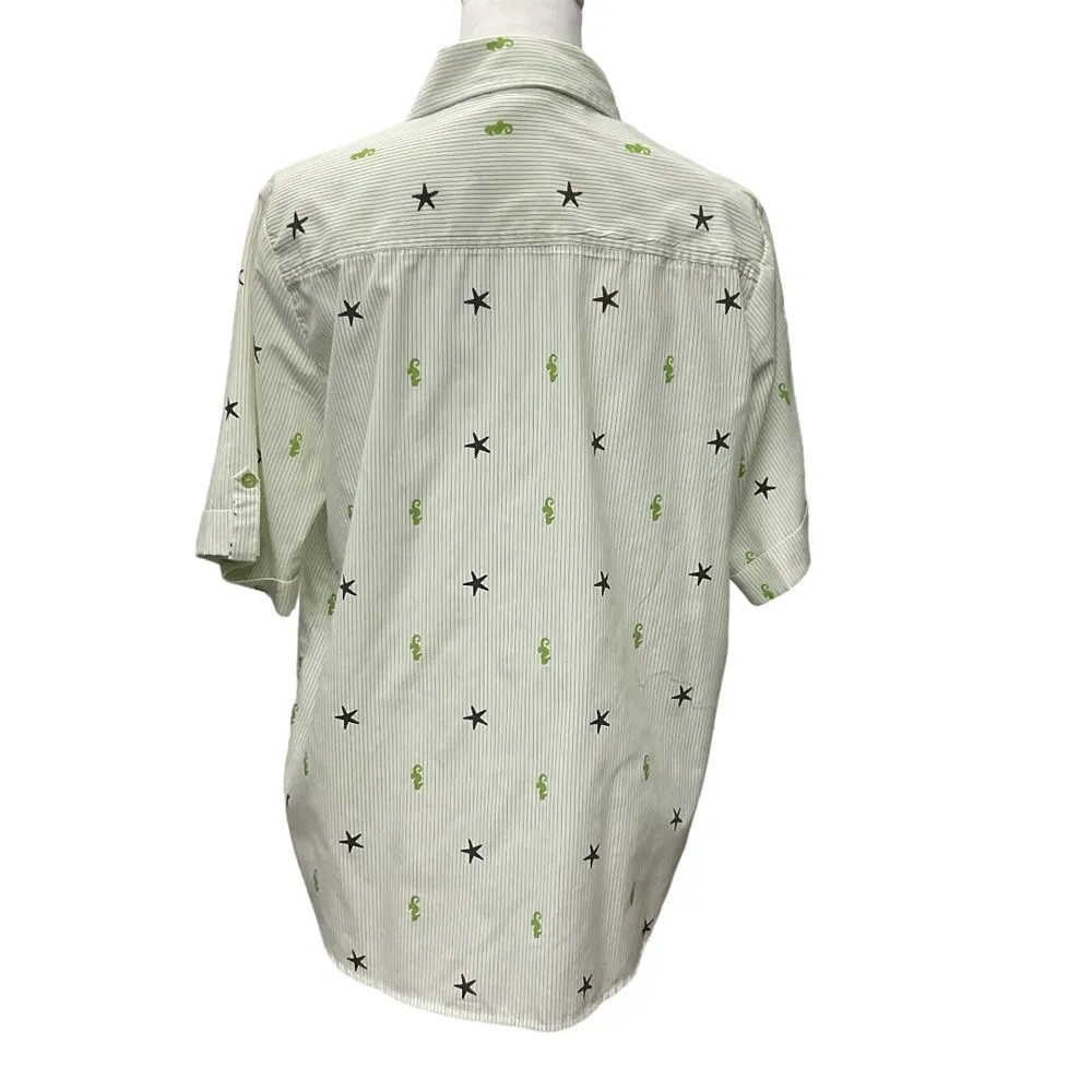 American Sweetheart Stars‎ Seahorse Stripe Blouse Shirt Button Up Sz L Nautical Green Size L - Image 6