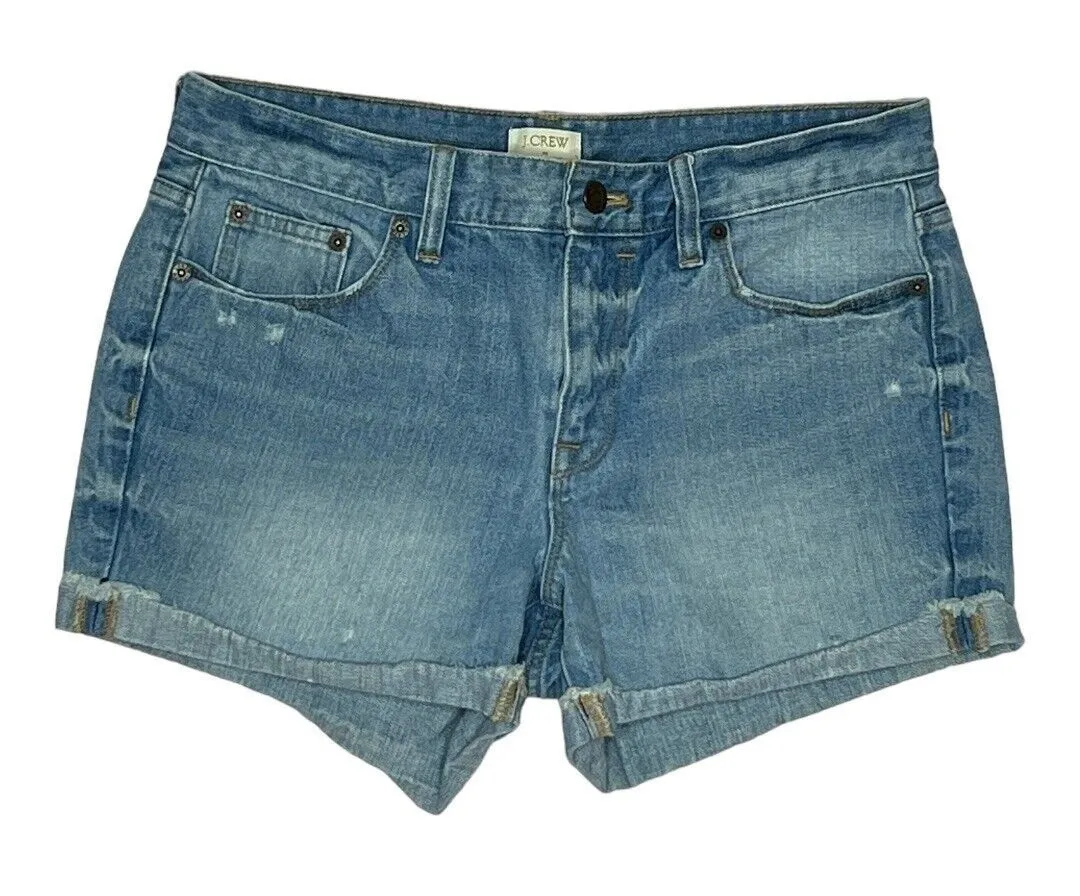 J. Crew Jean Shorts Blue Medium Wash Distressed Cuffed Hems Denim Shorts Size 27 - Image 1