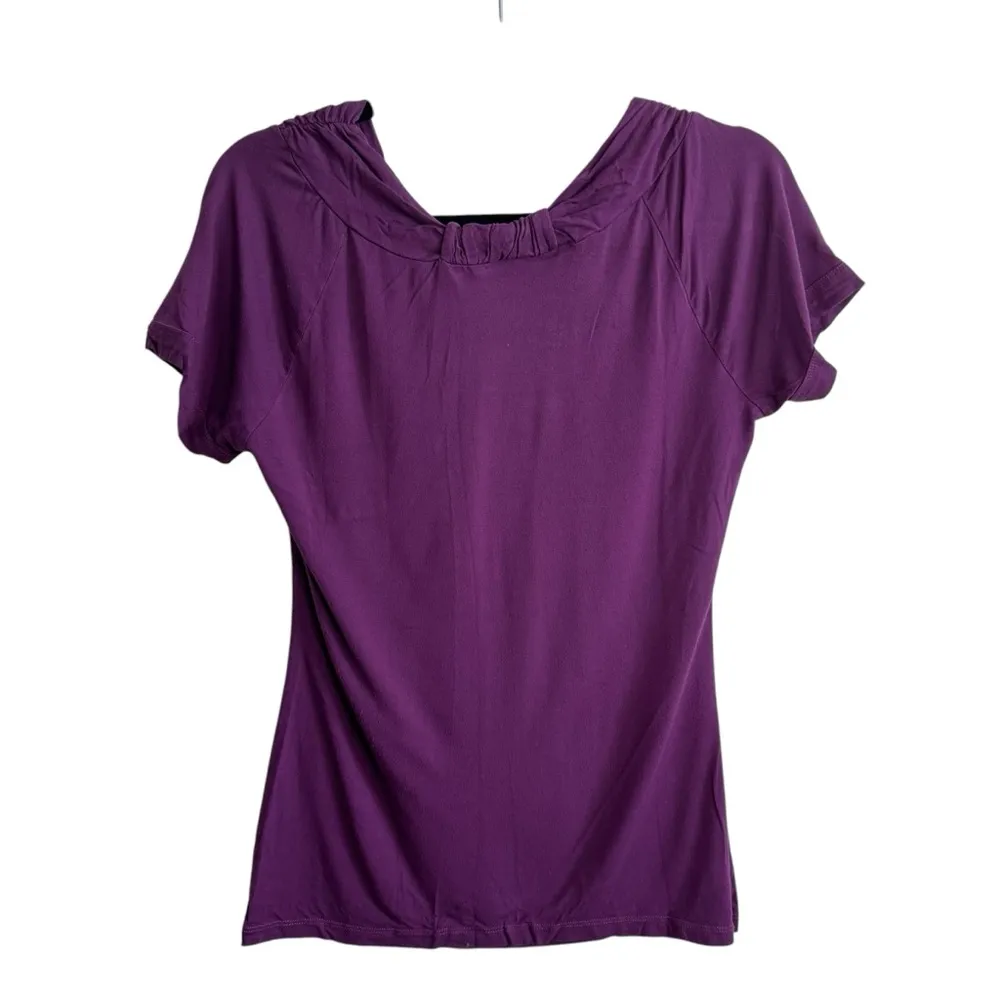 The Limited Purple Scrunched Pleated Neck Short Sleeve Shirt - Image 4