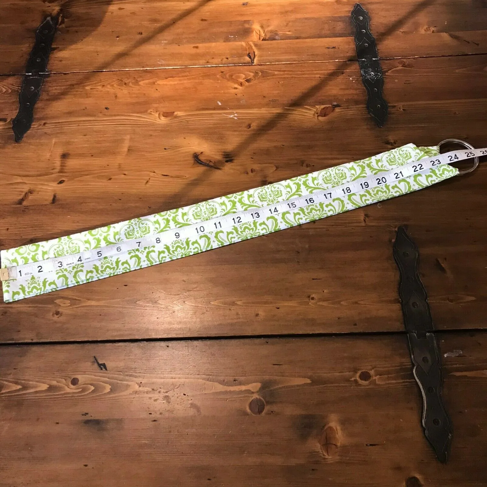 Womens Belt Chartreuse Lime Green Beige Damask Fabric Wide Round Rings NEW - Image 4