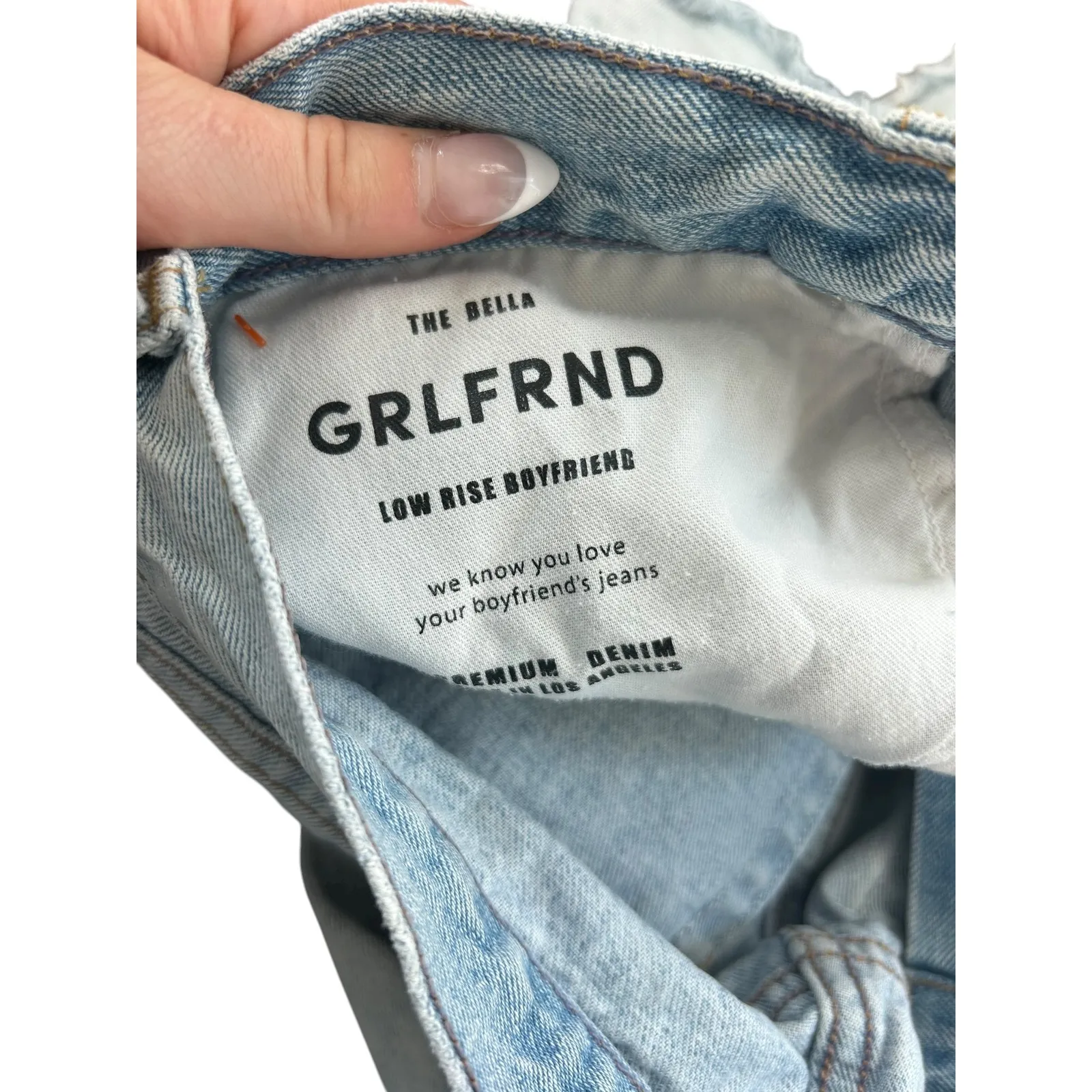 GRLFRND The Bella Low Rise Boyfriend Jeans Light Wash Distressed Echo Park 27 - Image 9