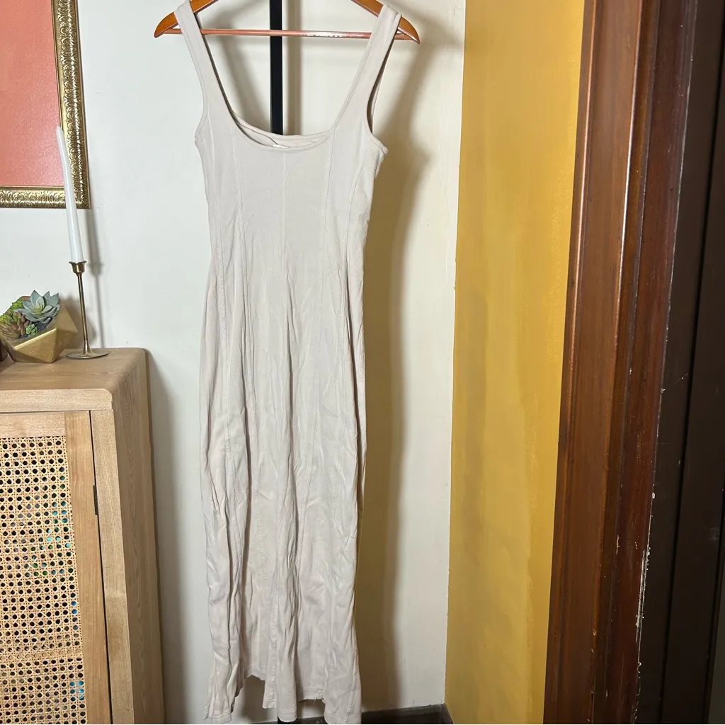 L*Space Vivienne Ribbed Midi Tank Dress Slit Fitted Bodycon Beige Tan Size M - Image 7