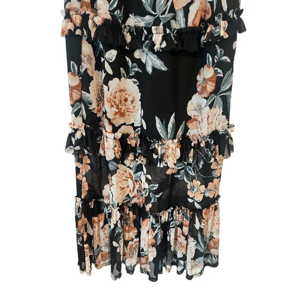 American Rag Maxi Skirt Womens Size XS Back Floral Print Sheer Fringe Top Lined - Image 3