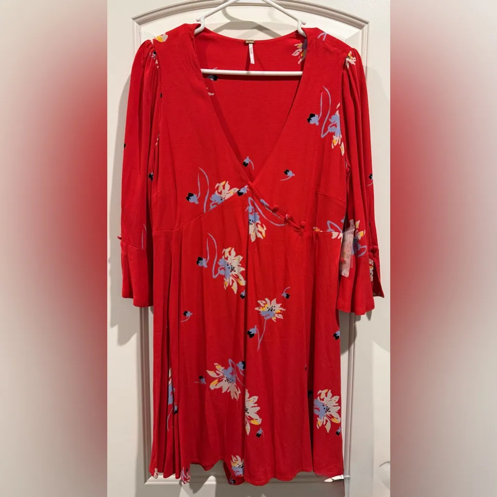 Free People NWT Time On My Side Red Floral Mini Dress - Image 5
