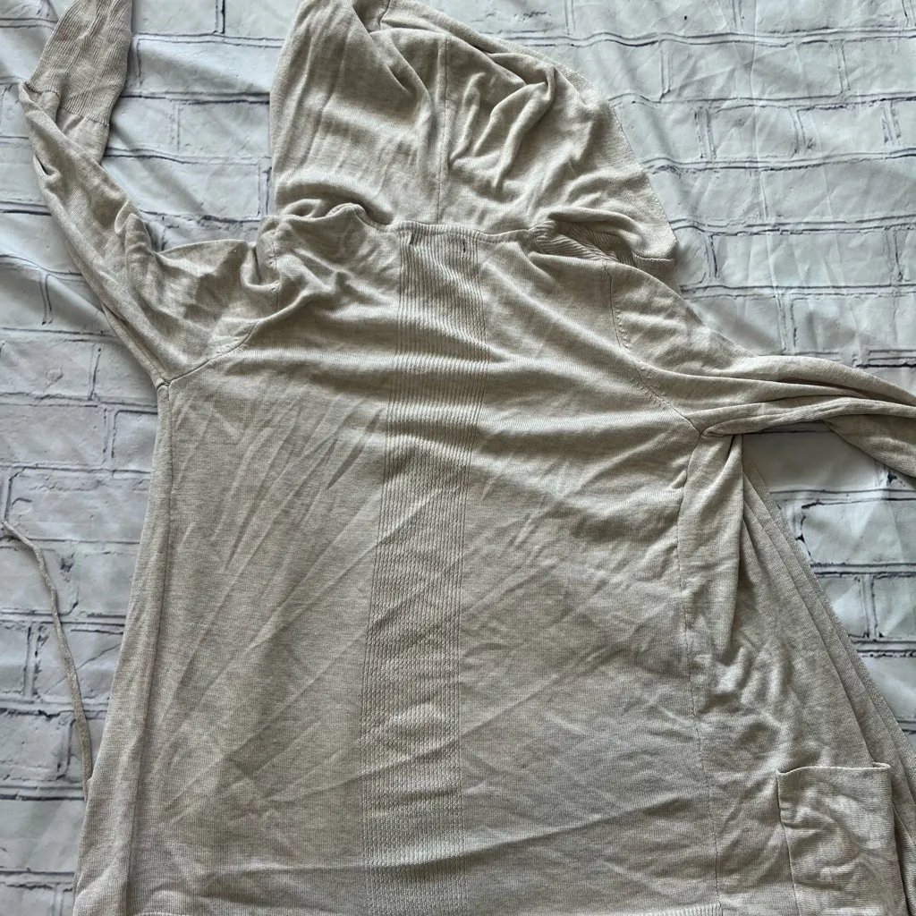 Black Tape Beige Hooded Open Front Cardigan Women’s Small Drawstring Hem Pockets - Image 8