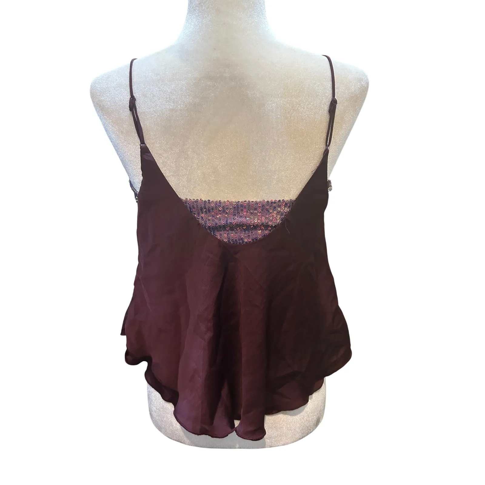 Sequin Cami Top Maroon Sleeveless Party‎ Tank Top - Image 4
