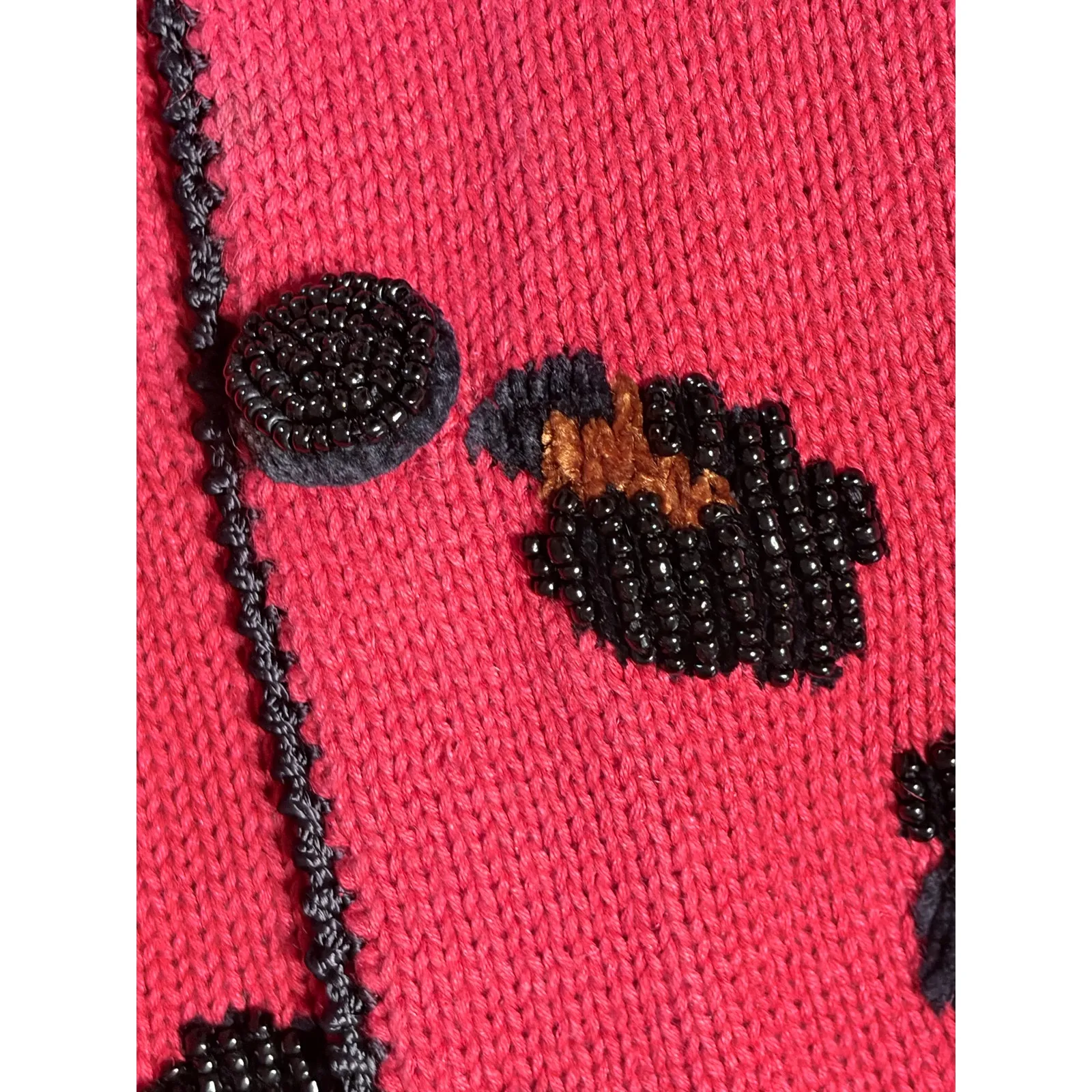 Berek Vintage Animal Print Red Cardigan Furry Accents size S - Image 7