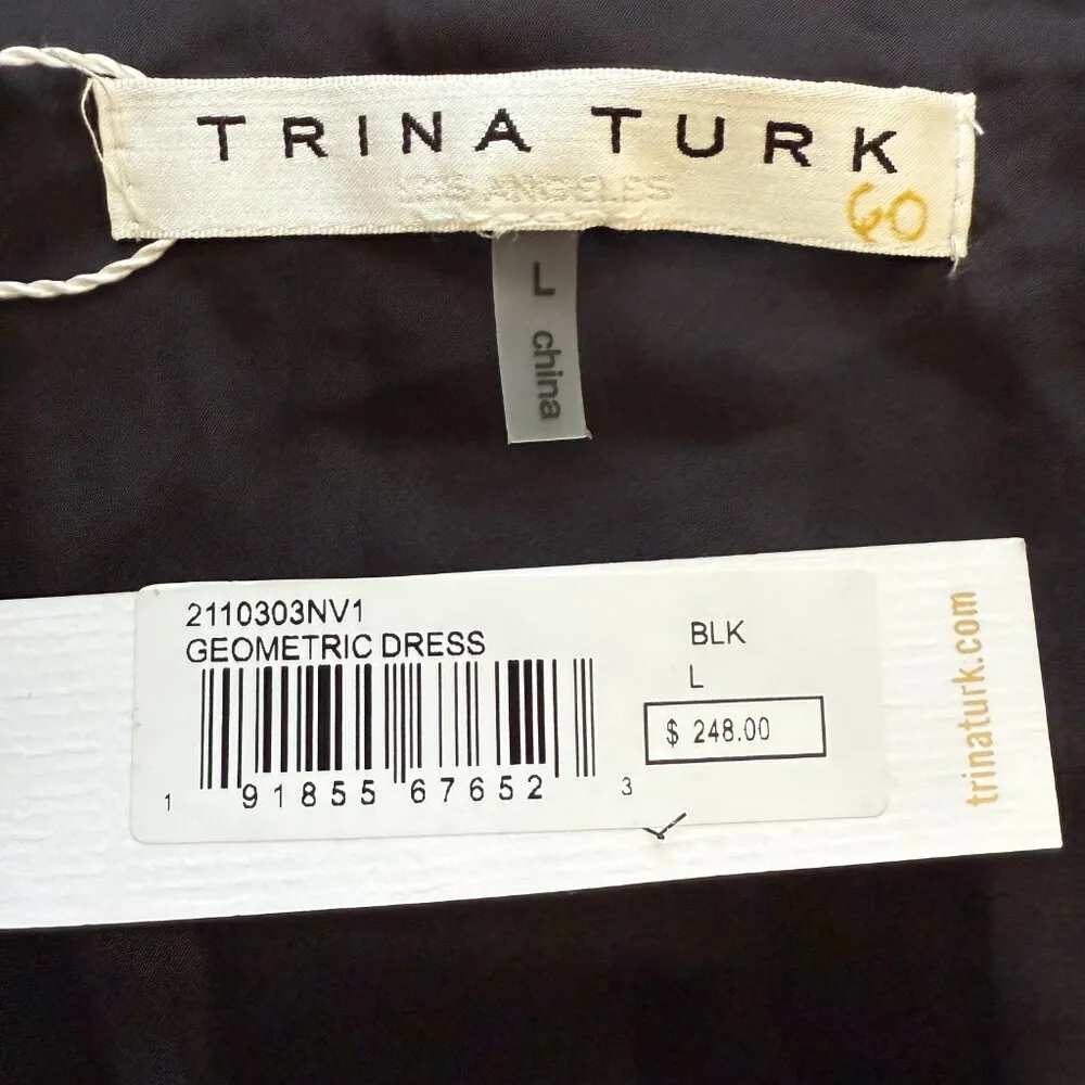 Trina Turk Geometric Striped Cowl Neck Asymmetrical Dress Womens Large Black NWT - Image 14