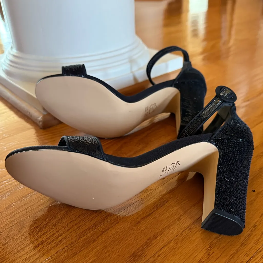 Nina Siana Black Sequin Ankle Strap with Blockheel Evening Shoes - Image 5