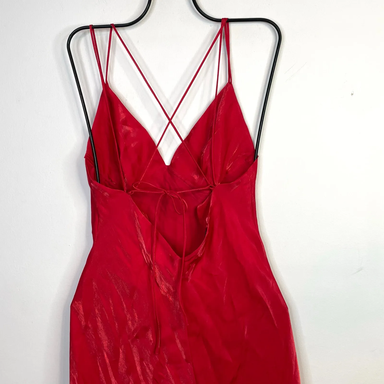 Mango Red Satin Strappy Slip Maxi Long Dress Holiday Party Event Womens 8 New - Image 6