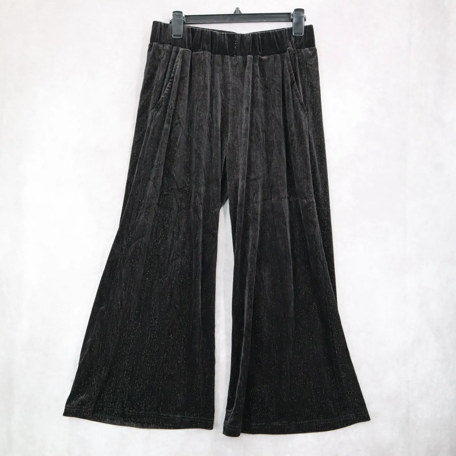 See and Be‎ Seen Black Velvet Wide Leg Pants Glitter Stretch Trousers VTG Medium - Image 2
