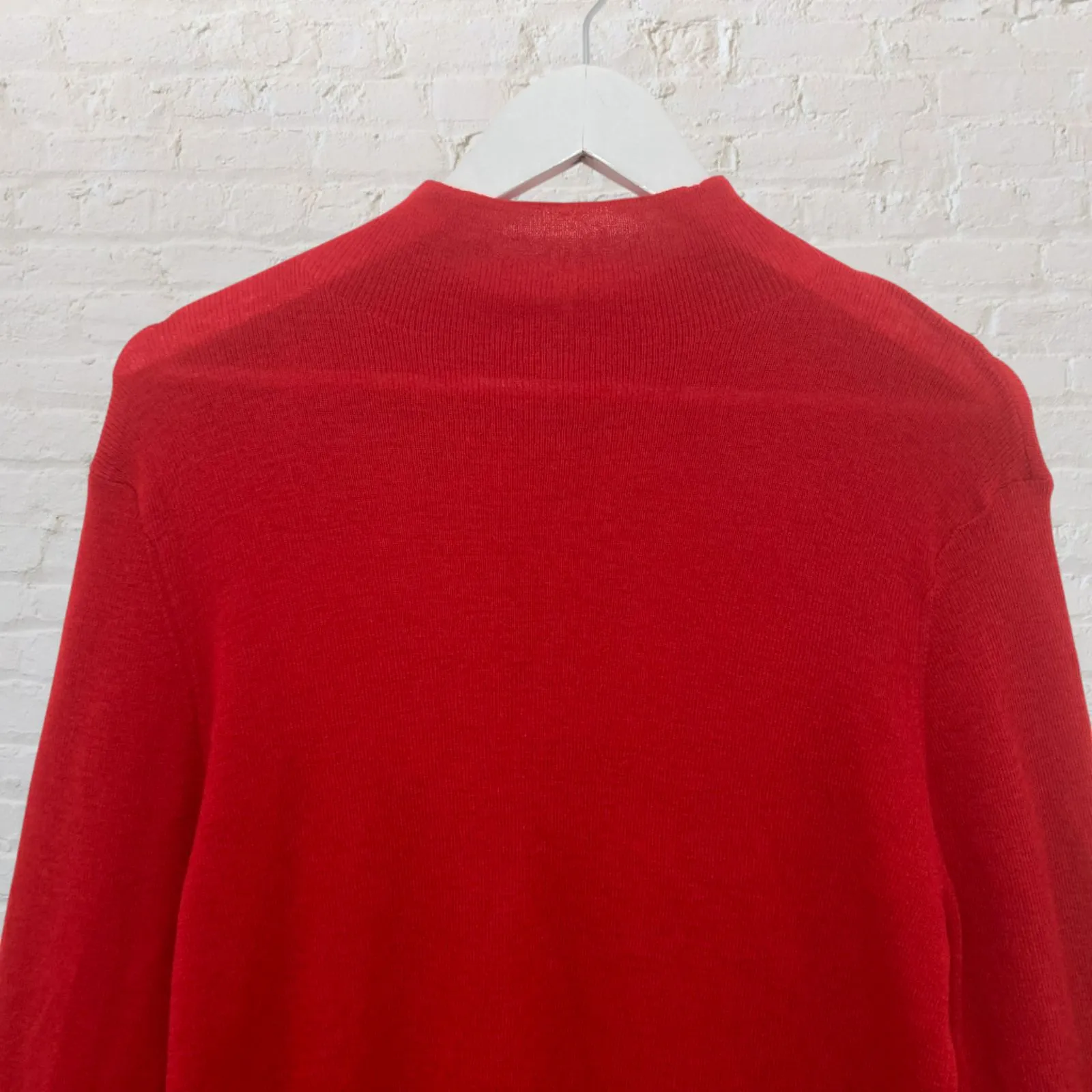 Red Merino Wool Henley Sweater M – Soft Rib Knit Button Front Winter Classic Size M - Image 7