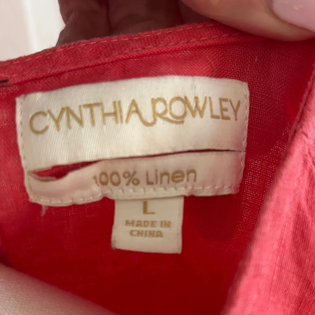 Cynthia Rowley Vibrant Linen Coral hued Blouse with Ruffle Trim - Image 2