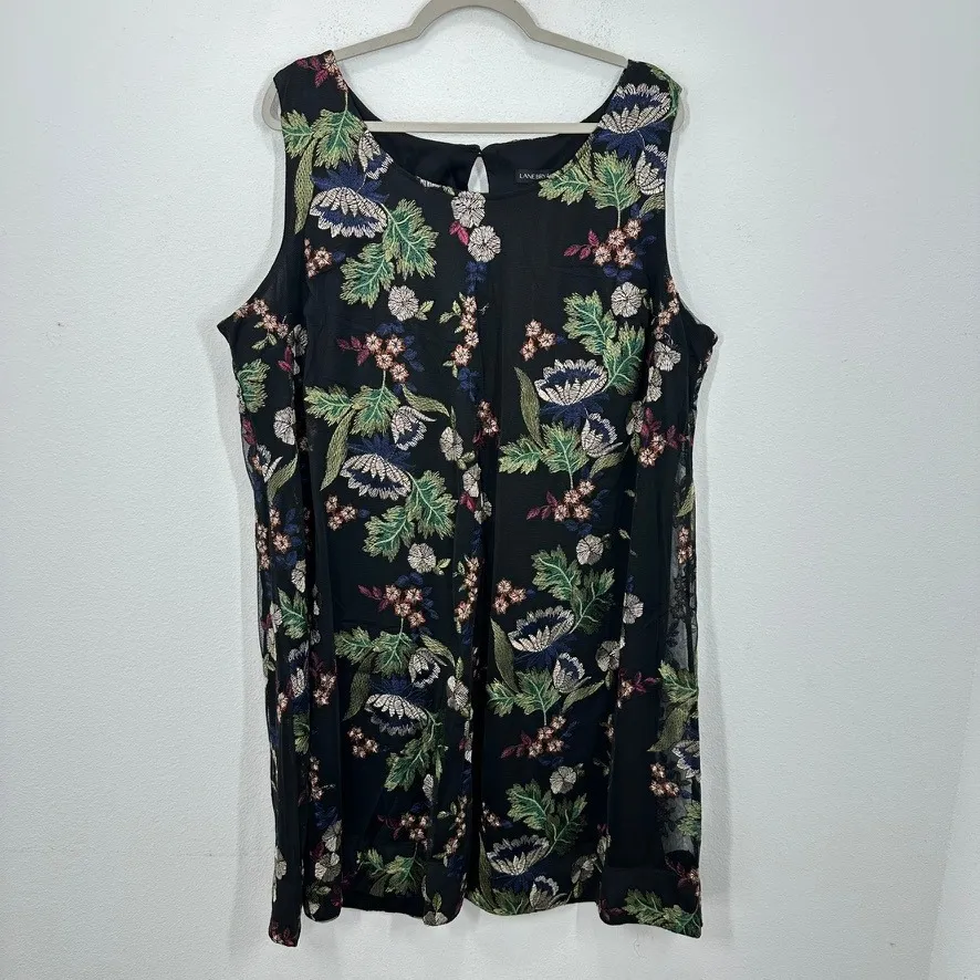 Lane Bryant Black Floral Embroidered Mesh Overlay Sleeveless Dress Plus Size 22 - Image 3