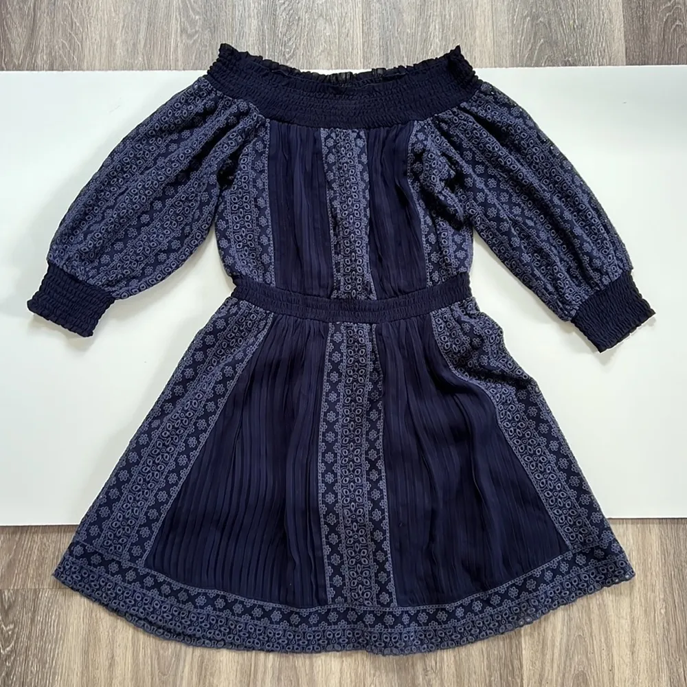 Alice and Olivia Navy Off Shoulder Eyelet Smoked Mini Dress Size 2 - Image 11
