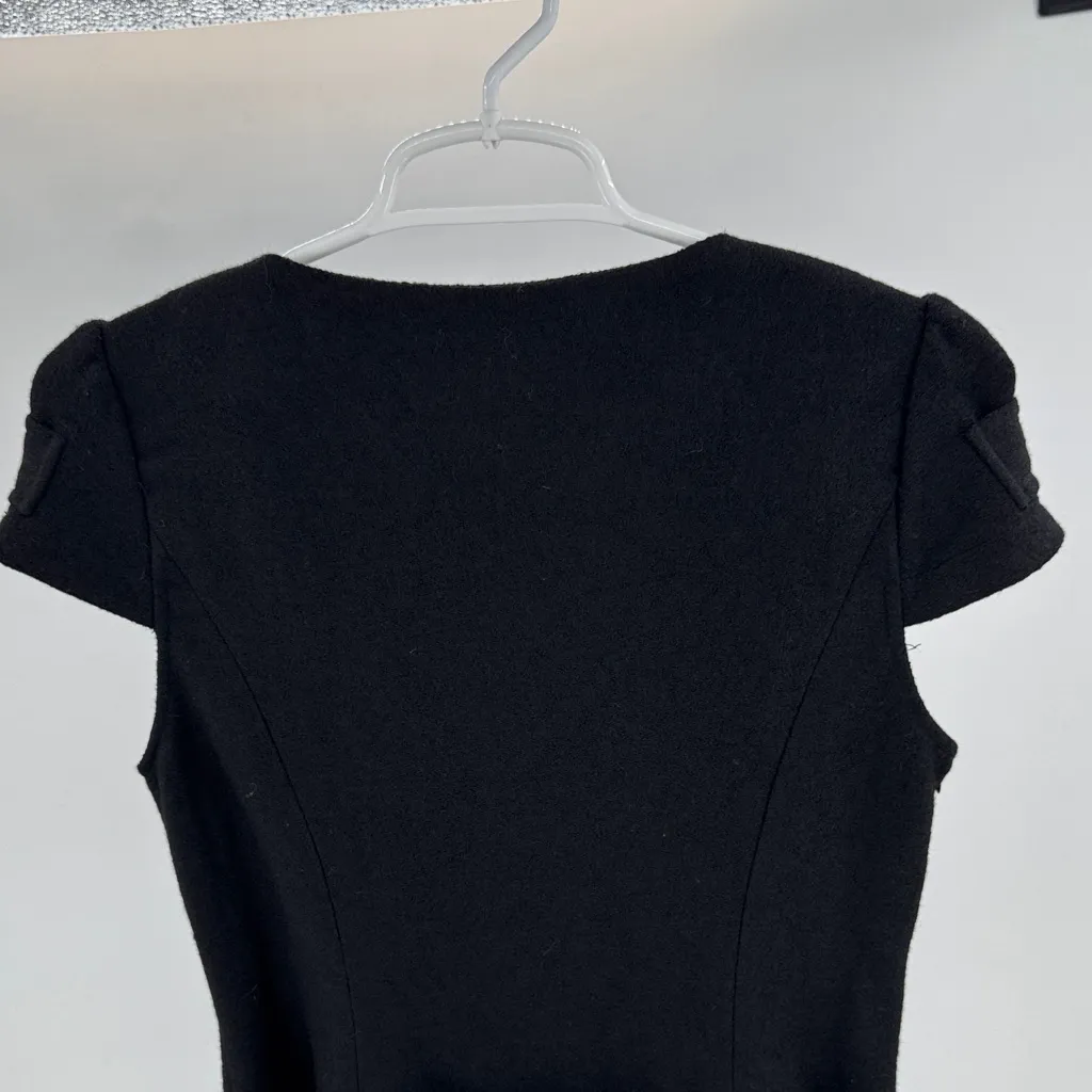 Vesade NY Size 4 Royal Black Wool Blend Dress Chic Mod Button Details flower - Image 3