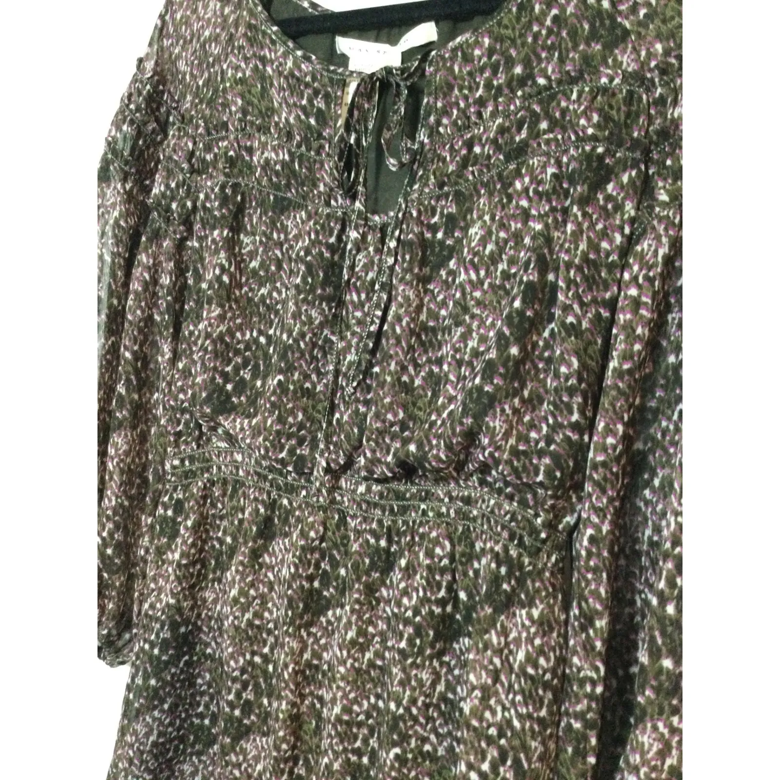 Max Studio Sheer Blouson Dress Tie Neck Long Sleeve‎ Mini Dress S (301) - Image 2