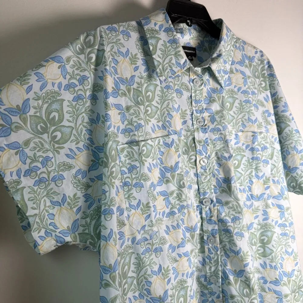 Summersalt Shirt The Poolside Poplin Button-Down Secret Garden Blue Sage 2XL - Image 7