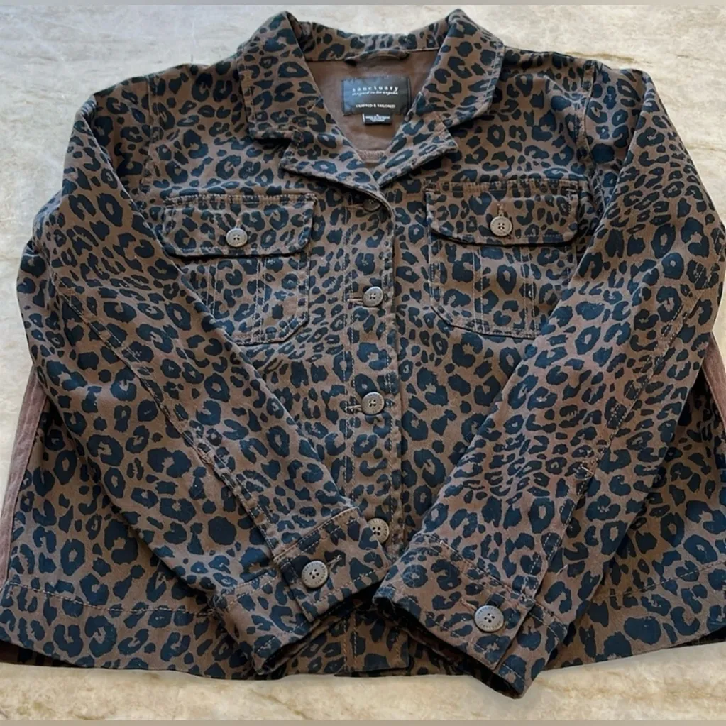 Sanctuary Brown Black Leopard Print Jean Jacket Size Small S - Image 6