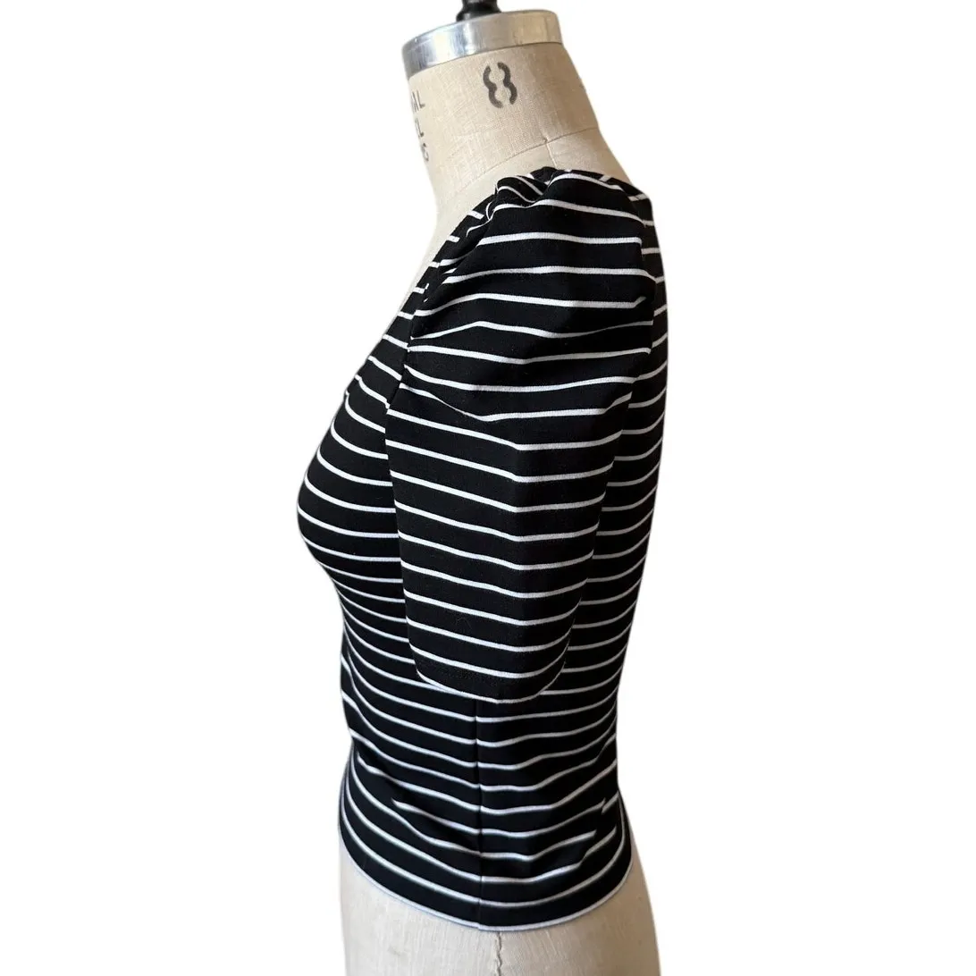 Torn By Ronny Kobo Black Striped Puff Sleeve Top Shirt Size XS X-Small - Image 2