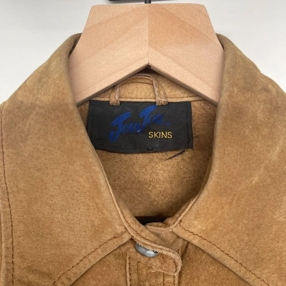 2/$30 Vintage Jou Jou Leather Western Shacket Collared Button Up Shirt Jacket Brown Size XS - Image 6