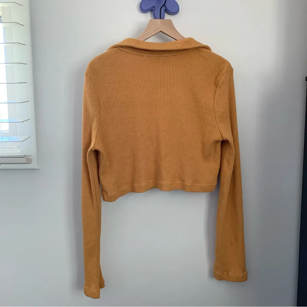 Free People Beach Large Honey Yellow Deep V Neck Collar Crop Sweater Rib - Image 3