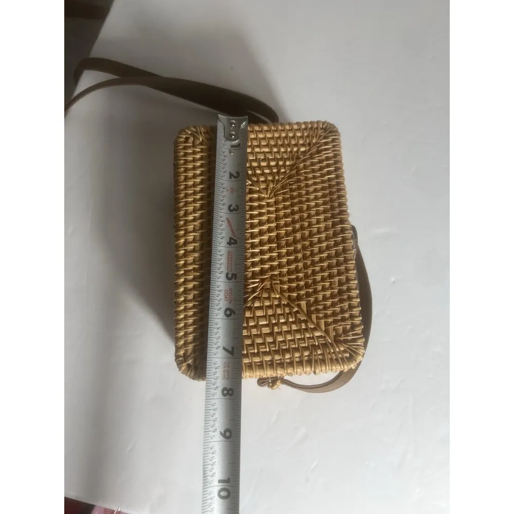 Handcrafted Vegan Rattan Woven Crossbody Purse Bag Boho Summer Beach Straw Style Brown - Image 7
