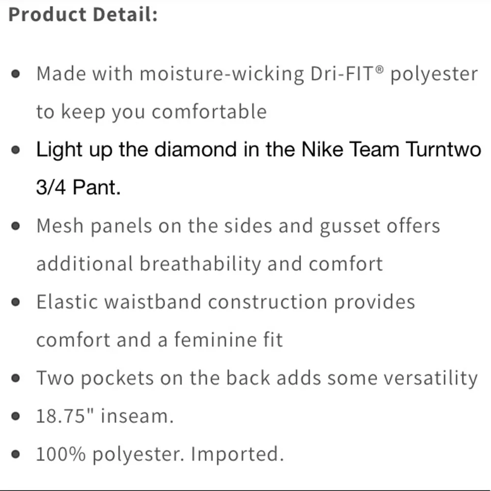 Nike Black & White Team Turntwo 3/4 Length Cropped Athletic Sport Pants S - Image 7