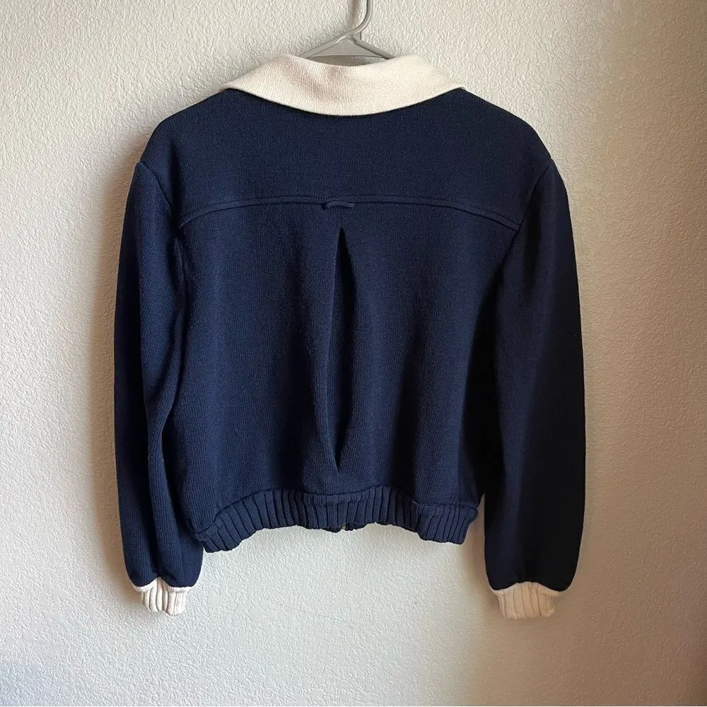 St John Navy Cream Santana Knit Bomber Jacket - Image 6