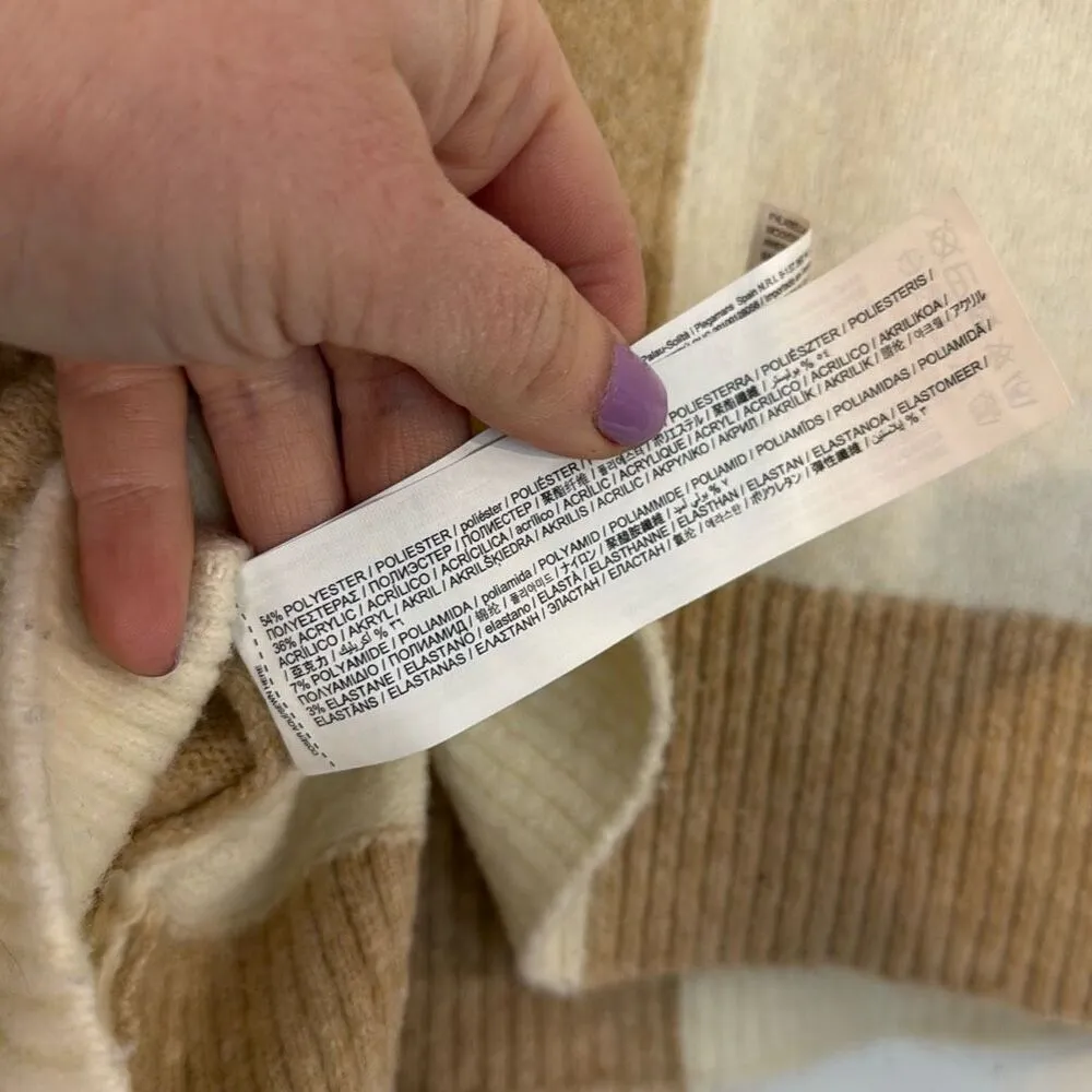 MNG Mango beige white checkered cropped sweater xs - Image 5