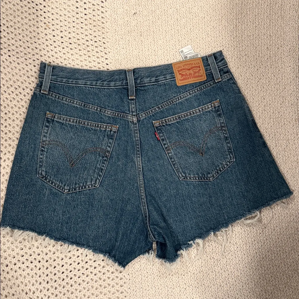 LEVIS aging Waisted Mom  32 Denim Blue Women's Shorts waterless - Image 6
