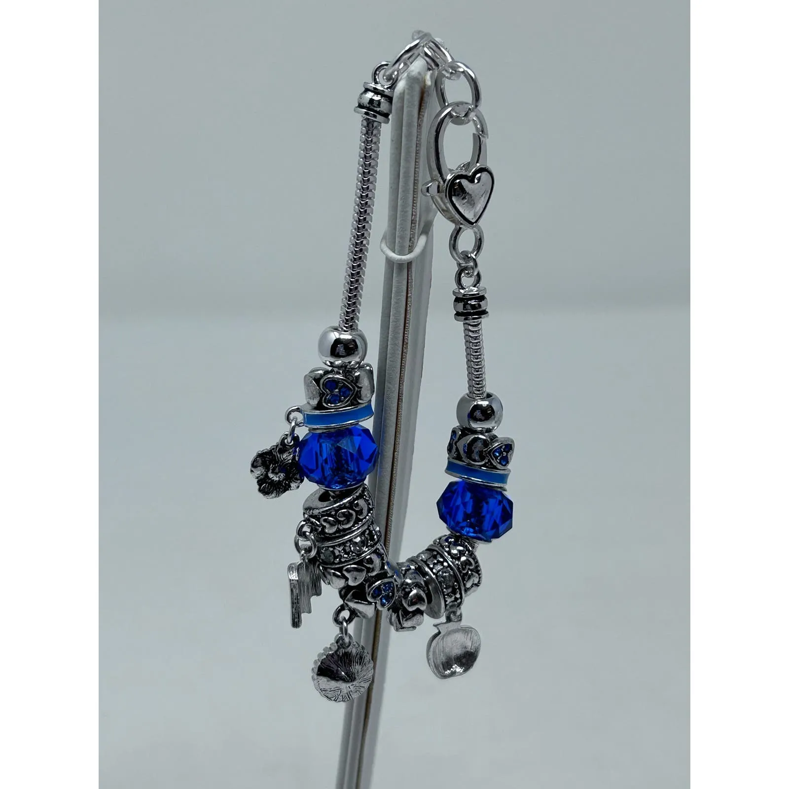 Teacher Charm Bracelet Blue Apple #1‎ Teacher Book ABC Heart Spacers 8" Long - Image 6