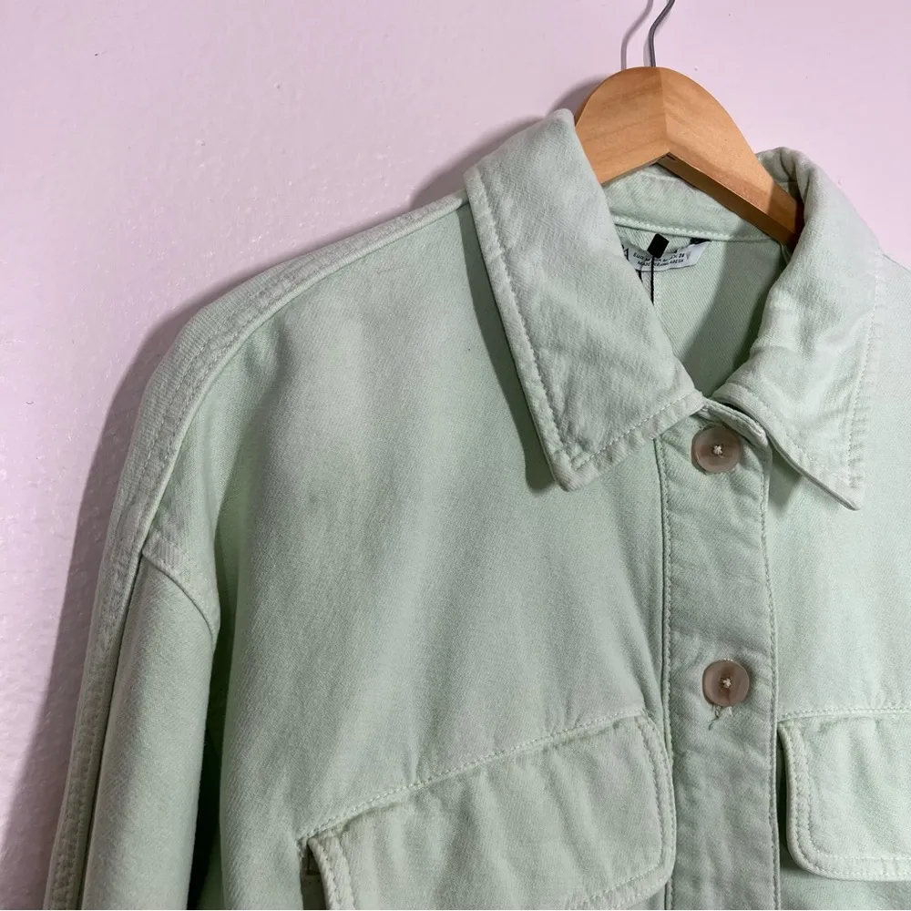 Zara Green Oversized Cropped Button Front Utility Jacket - Image 3