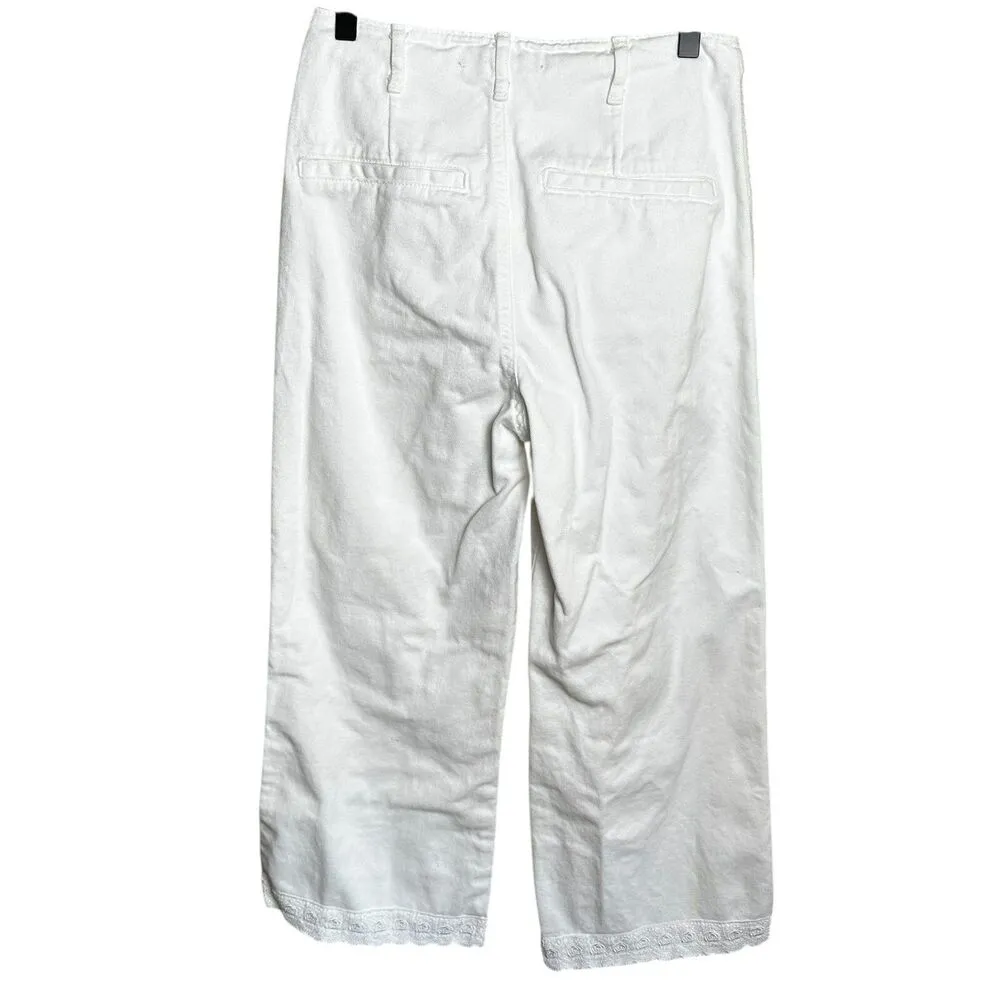 Zara Sailor Gold Button Wide Leg Embroidered Cropped White Patch Pocket Jeans 6 - Image 2