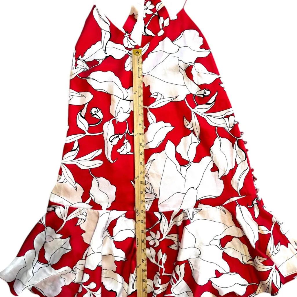 NWT Philosophy Coral Calla Lily Print Red and White Dress Flare Bottom, Sz Lg - Image 9
