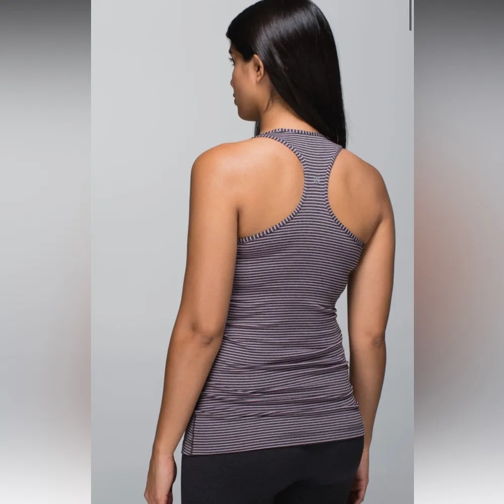 Lululemon Cool Pink Grey Striped Racerback Tank Top athletic Gym 2 or 4 size - Image 2