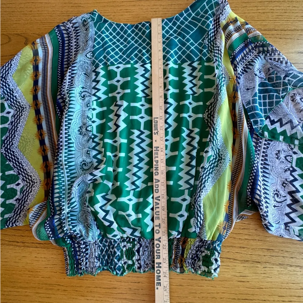 Metro 22 Tunic Top Women 1X Embellished Sheer Lined Green Geometric Short Sleeve - Image 7