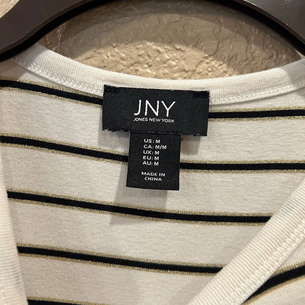 JNY Women's White Black & Gold Striped Long Sleeve Top - Image 9