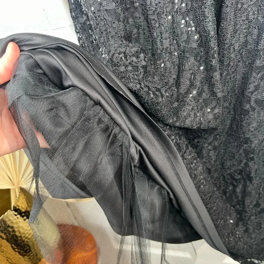 SLNY Women's Black Sequin Lace Fit & Flare Dress Size 12 Formal SL Fashion - Image 11