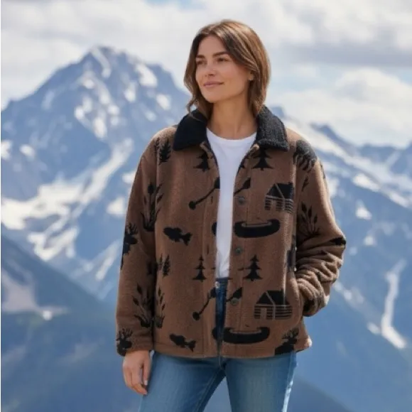 🧥 OUTBROOK Coat Jacket Fleece Lodge Western Winter Women’s Size L. Brown Size L - Image 2