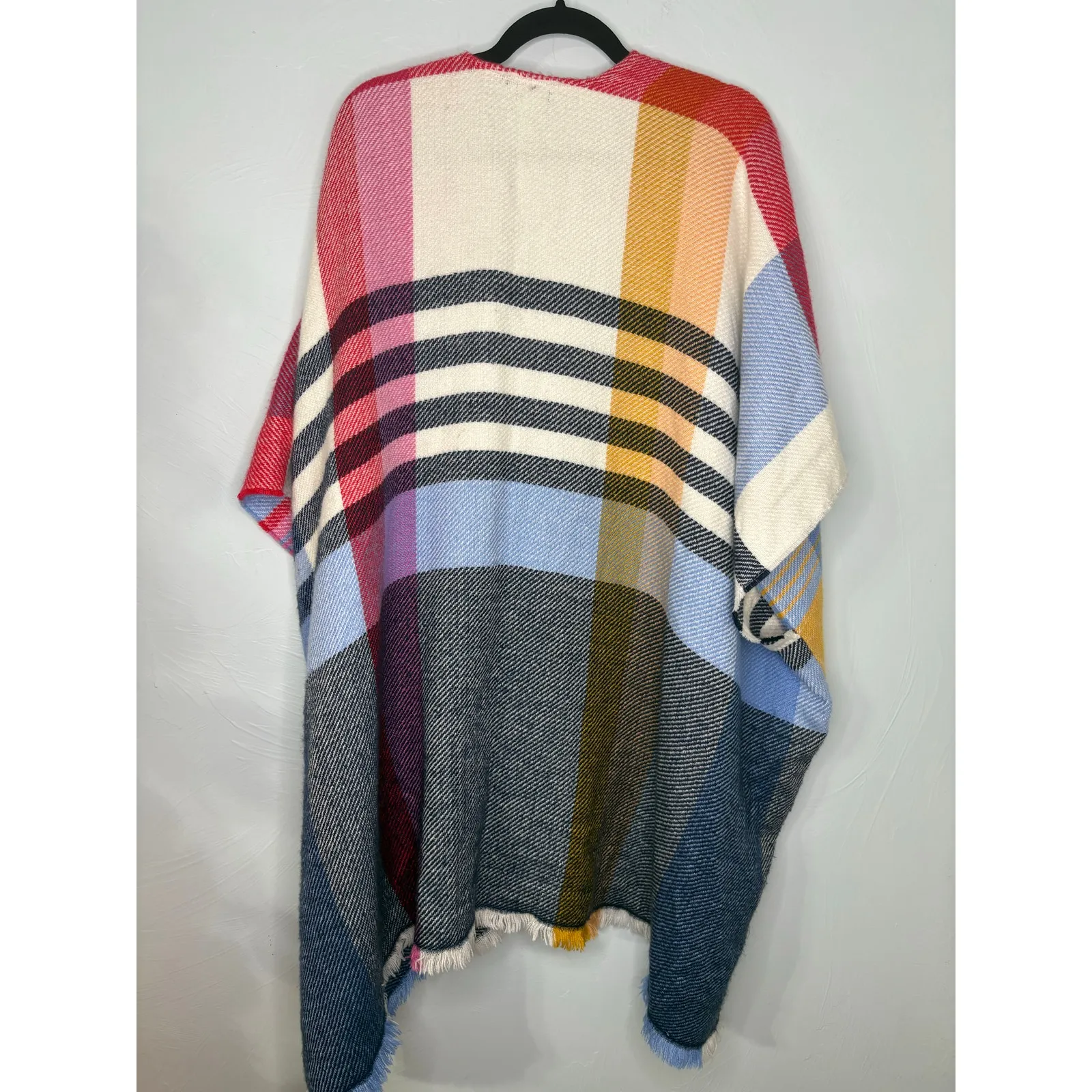 Aerie One-Size Poncho Plaid Multicolor Warm Oversized Shawl Wrap Scarf Jacket - Image 2