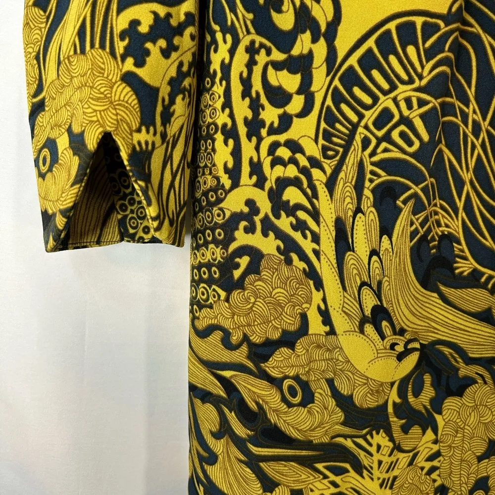 H & M Tunic/Mini Dress 3/4 Sleeve Round Neck Curved/Slit Sides Multicolor Size 4 - Image 3